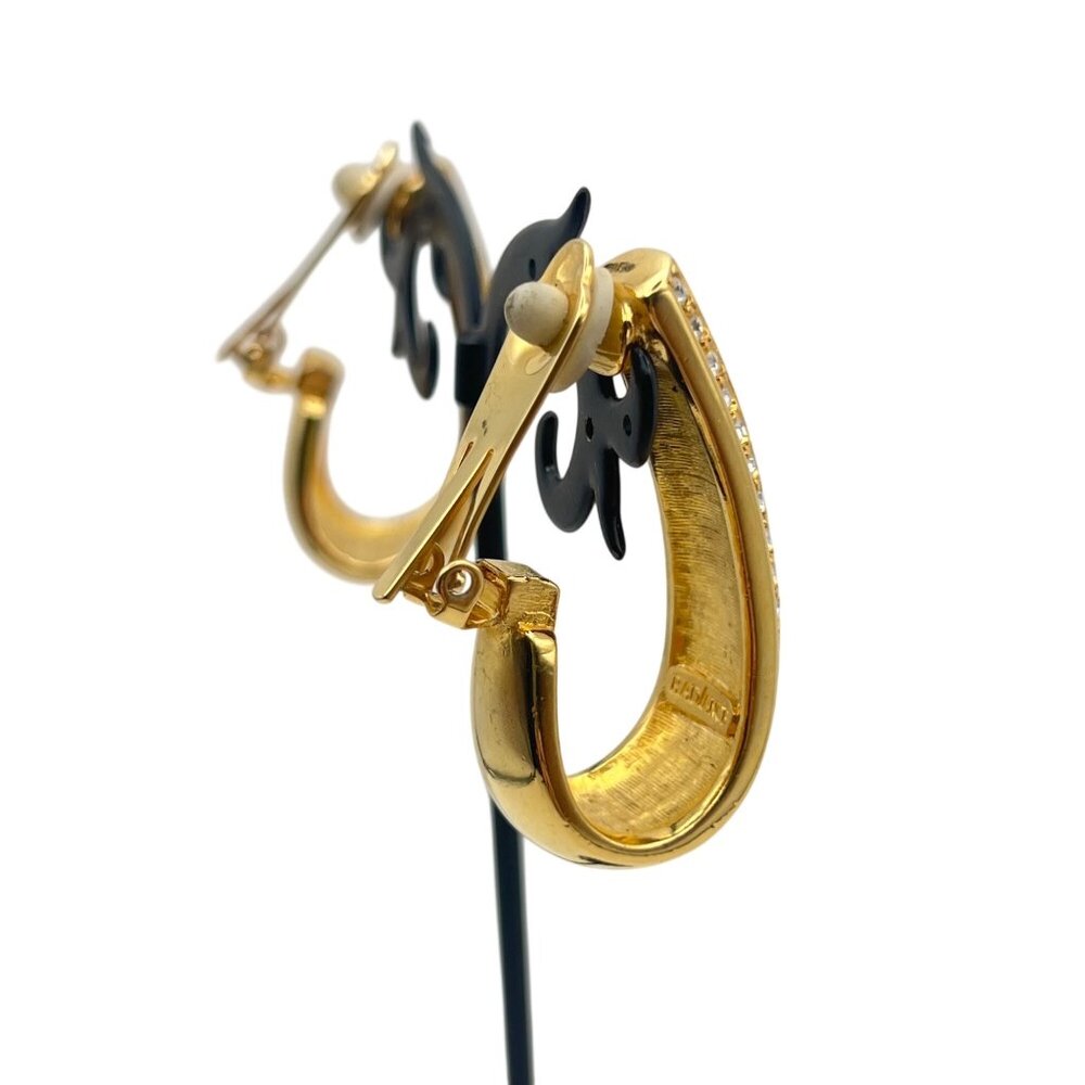 Radiance Gold-Tone Black Enamel Crystal Clip Earrings Bold Designer Style Runway - Picture 11 of 12